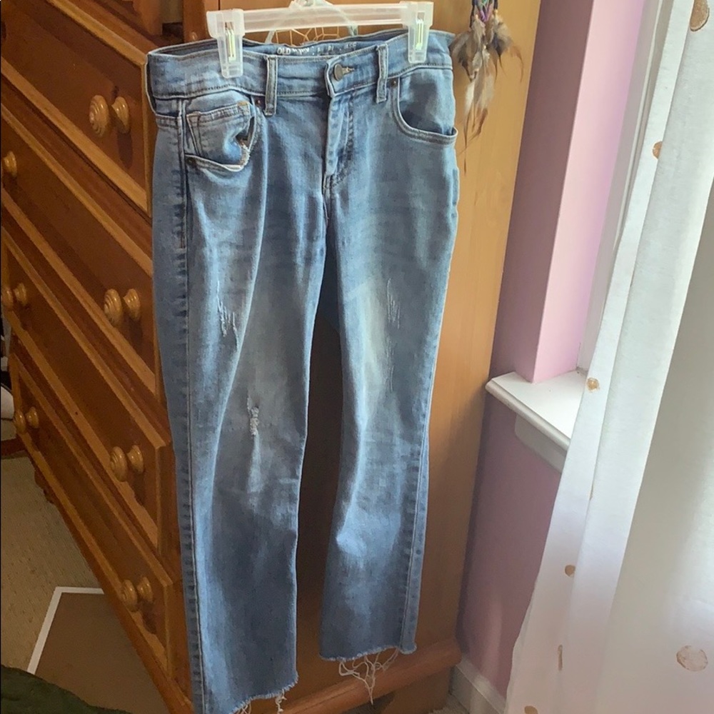 Old Navy Light Wash Trendy Distressed Flare Jeans
